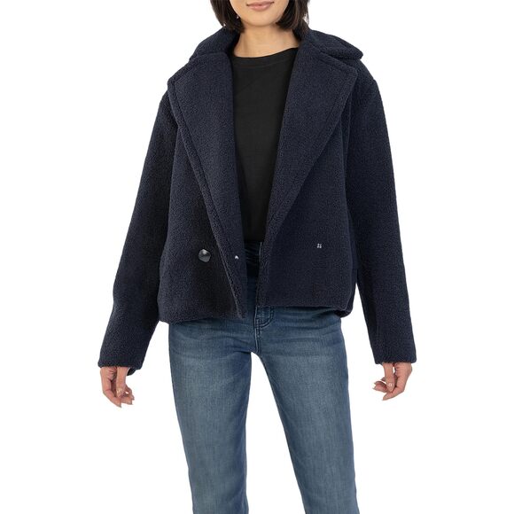 KUT from the Kloth Emaline Double-Breasted Sherpa Coat Navy XL